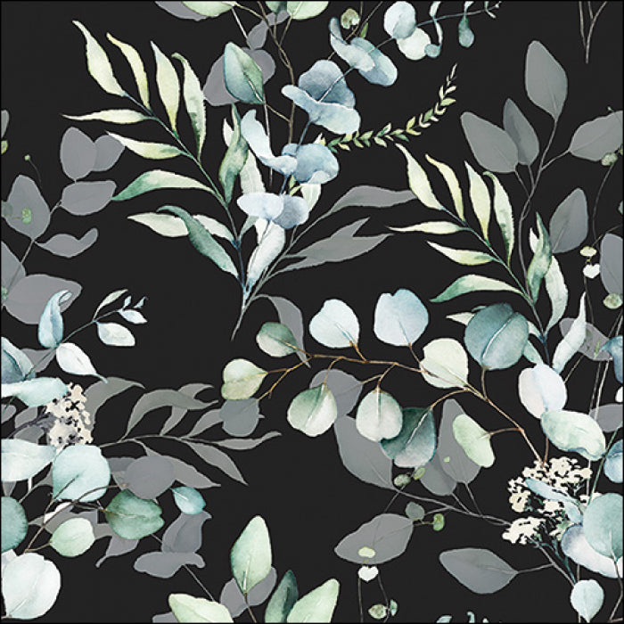 Eucalyptus all over black Servietten 33x33cm