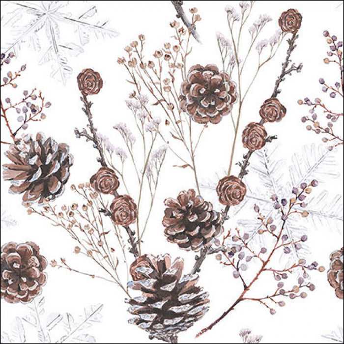 Pine cones white Servietten 33x33cm