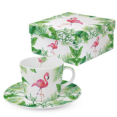 Tropical Flamingo Kaffeetasse mit Untertasse