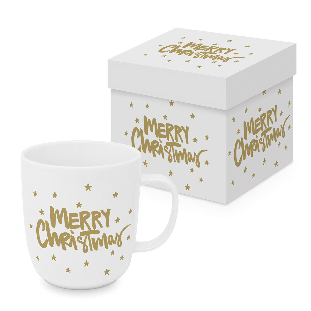 Merry Christmas gold Tasse mit Geschenksverpackung